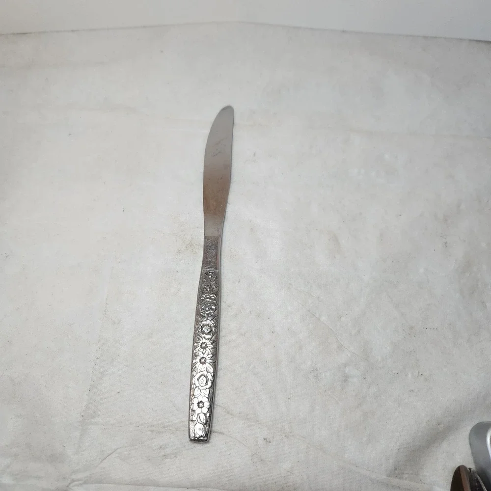 VTG Dinner Knife  Malibu Wm A Rogers Deluxe Oneida Stainless Flatware MCM Floral